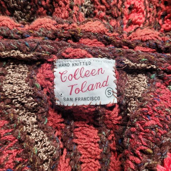 VTG Colleen Toland Sweater Small Red Multicolor Hand Knit Artsy Cardigan Open - Picture 7 of 9